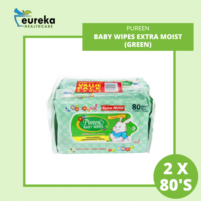 PUREEN BABY WIPES 80'S  X 2 (EXTRA MOIST) (HIJAU)